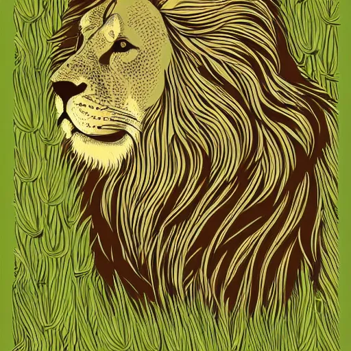 Prompt: infographic Lion in a meadow with hornbeam, Behance, illustration, vector, sharp focus, 4k