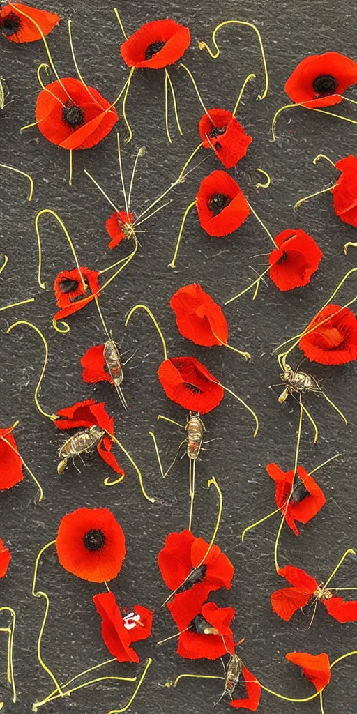 Image similar to flies sleeping in dried poppies catalogue diagram scientific photography