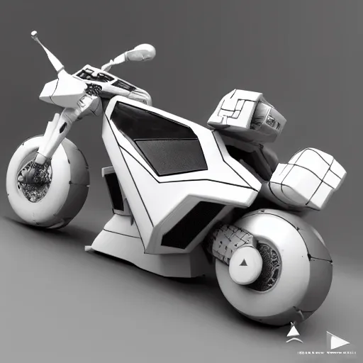 Image similar to 3 d, 3 d filament, gunpla spaceship, akira motorcycle, white color, thermodynamic, light, tron bike, white background, octane render, aesthetic, clean, starfox, minimalist, aluminum, octane render, eureka 7, blender, cycles