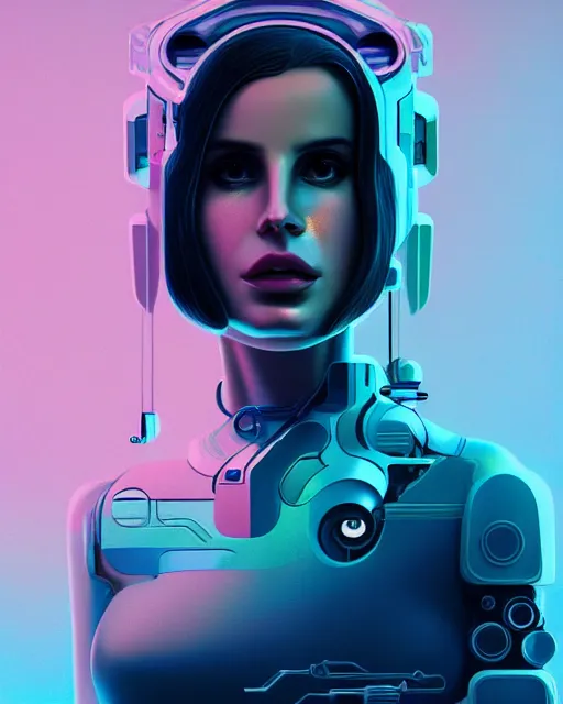 Image similar to portrait of lana del rey as a cyborg. intricate abstract. intricate artwork. by tooth wu, wlop, beeple, dan mumford. octane render, trending on artstation, greg rutkowski very coherent symmetrical artwork. cinematic, hyper realism, high detail, octane render, 8 k, iridescent accents