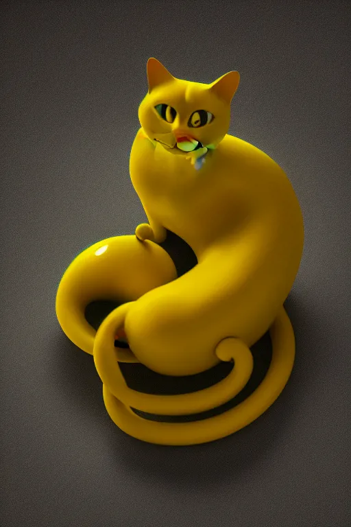 Image similar to perfectly - centered coiled yellow cat, photorealism, hd quality, 8 k resolution, cinema 4 d, hdr dramatic cinematic lighting