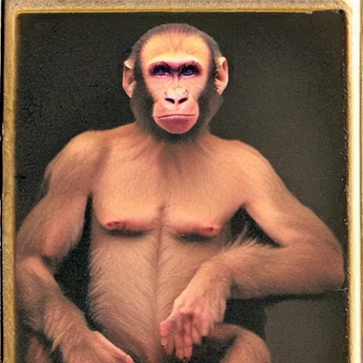 Prompt: deformed animal human hybrids Vladimir Putin is monkey daguerreotype