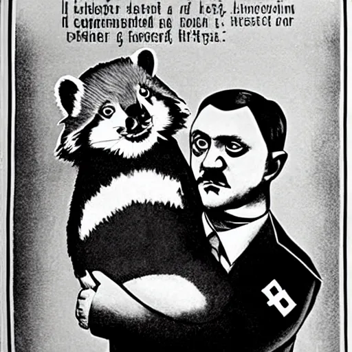 Image similar to hitler hugging a red panda, propaganda poster