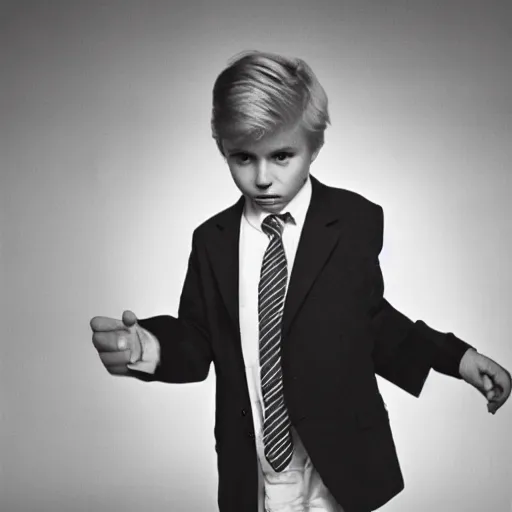 Image similar to photo of young donald trump in new york, black and white, by gilbert weingourt