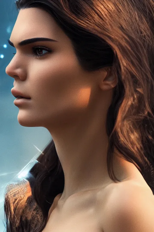 Image similar to a fancy close up of Man of Steel cast as Kendall Jenner by Greg Rutkowski, Sung Choi, Mitchell Mohrhauser, Maciej Kuciara, Johnson Ting, Maxim Verehin, Peter Konig, 8k photorealistic, cinematic lighting, HD, high details, dramatic, trending on artstation, full body shot