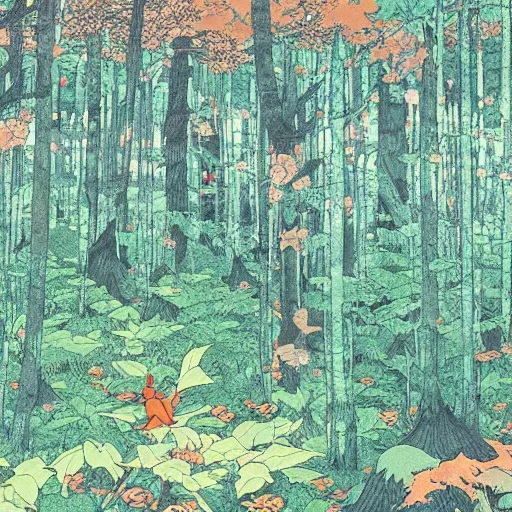 Prompt: forest in the morning light, by Rumiko Takahashi, hyper detailed