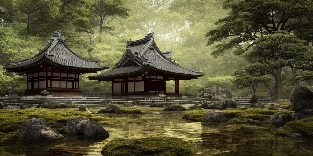 a ancient japanese temple in the middle of a forest | Stable Diffusion