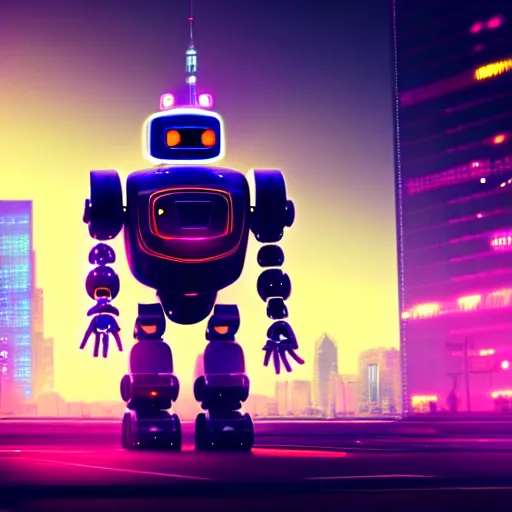 Prompt: a cute big robots in a cyberpunk city. super realistic 8 k render of a elegant, cinematic composition