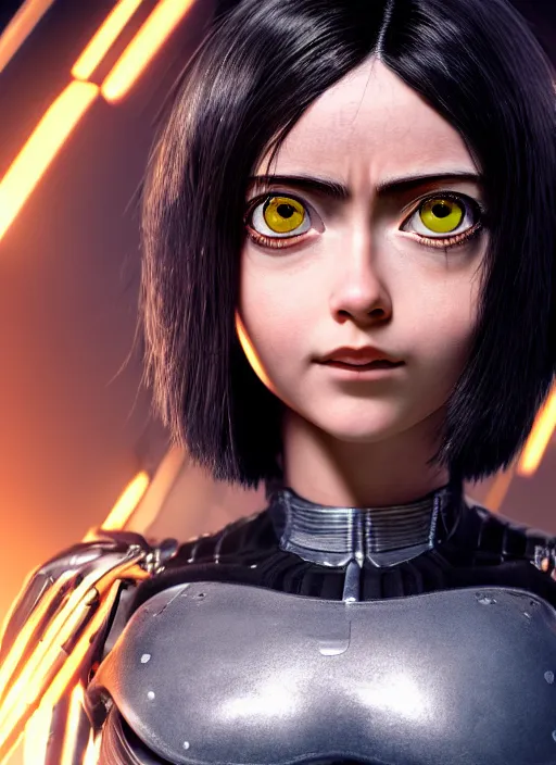 Image similar to Alita Battle Angel, digital animation, trending on artstation, full body portrait, hyper realistic render, 8k