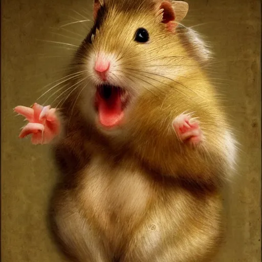 Image similar to portrait of a very stressed, angry hamster, renaissance art, highly detailed, trending on Artstation