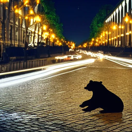 Image similar to a drunk bear in Berlin at night, 8k photography, award winning photo, highly detailed