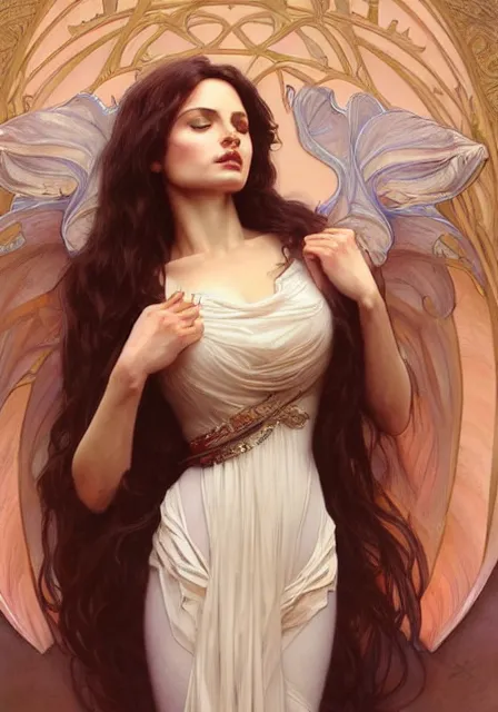 Image similar to leanna stark angeline jolie, intricate, elegant, highly detailed, digital painting, artstation, concept art, smooth, sharp focus, illustration, art by artgerm and greg rutkowski and alphonse mucha and william - adolphe bouguereau