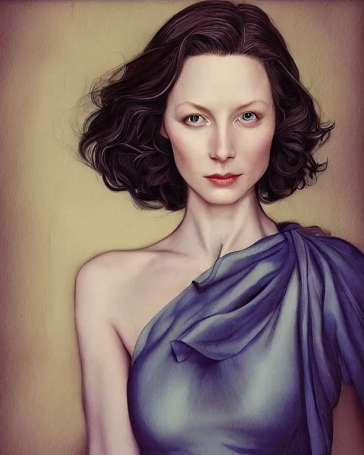 Image similar to in the style of joshua middleton, artgerm, beautiful caitriona balfe, outlander, full body, blue dress, elegant pose, middle shot, spooky, detailed realisitc eyes, detailed realistic eyes, detailed and intricate