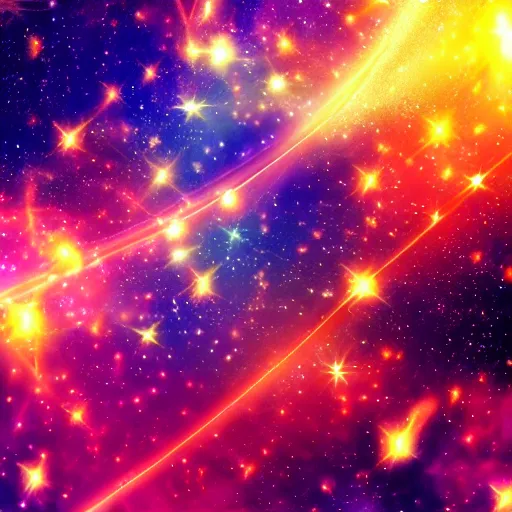 Image similar to anime style hd wallpaper of outer space, intricate auras and glittering stars, warm colors