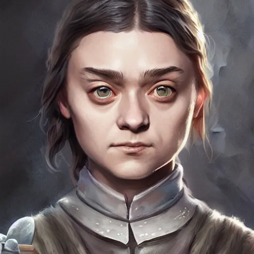 Image similar to Arya Stark, D&D, fantasy, portrait, highly detailed, digital painting, trending on artstation, concept art, sharp focus, illustration, art by artgerm and greg rutkowski and magali villeneuve