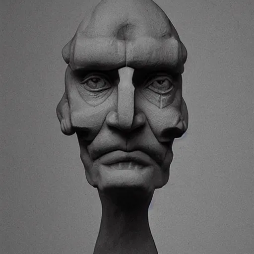 Prompt: surrealism sculpture by enrico ferrarini, a man and his soul are struggling ， face