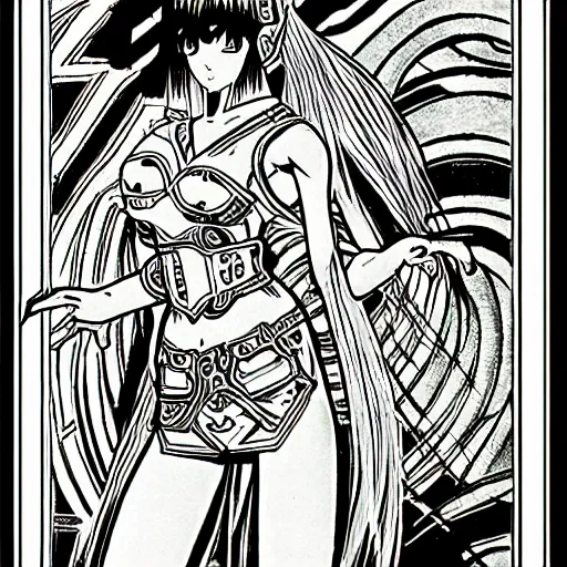 Image similar to prompt: 90's manga version of world of warcraft characters in black and white hyper detailed style, drawn by Botticelli, smaller details, 1980 manga style, graphic halftone details,