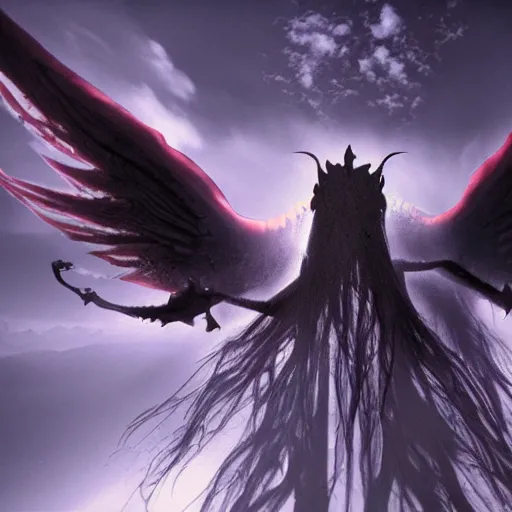 Image similar to demon monster with unbelievable wings that look like windows to another world, film still