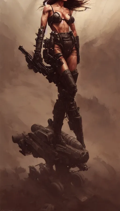 Image similar to road warrior, gemma chan beautiful girl, poetic, gorgeous, pinup, muscle cars, weapons, dystopian, tim okamura, george miller, made by stanley artgerm lau, wlop, rossdraws, james jean, andrei riabovitchev, marc simonetti, yoshitaka amano, beksinski artstation, cgsociety