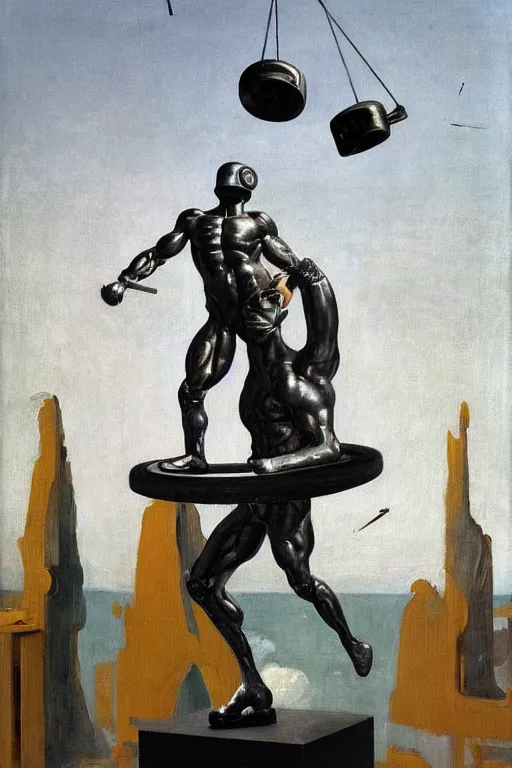 Image similar to bodybuilder in an astronaut helmet lifts a statue of a horse, highly detailed painting by francis bacon, edward hopper, adrian ghenie, gerhard richter, and james jean soft light 4 k,