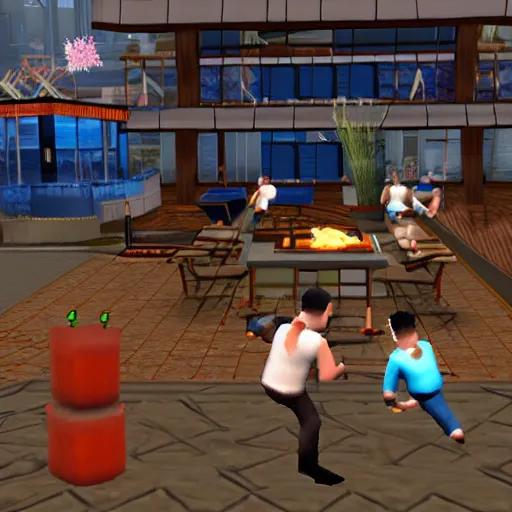 Prompt: in-game screenshot of gordon ramsay ps2 game