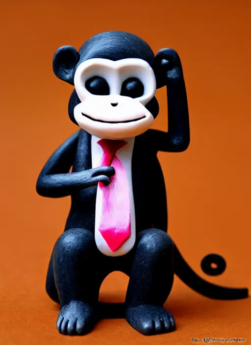 Image similar to monkey cartoon character with tie, clay figure, kawaii