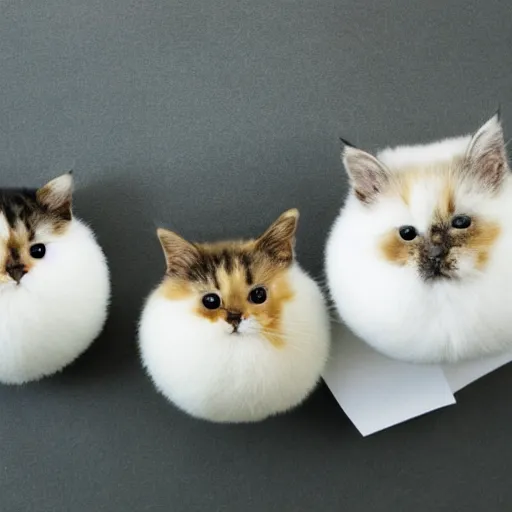 Prompt: photo of cute round puffballs that look like cats, floating above a crying man - n 9