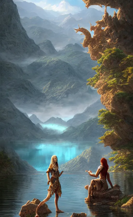 Image similar to lake godness, highly detailed, d & d, water everwhere fantasy, highly detailed, digital painting, trending on artstation, concept art, sharp focus, global illumination, ray tracing, illustration, art by artgerm and greg rutkowski and fuji choko and viktoria gavrilenko and hoang lap