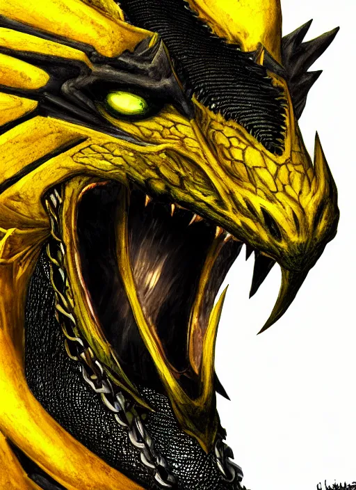 Image similar to closeup portrait of black dragon head with yellow eyes, ultra realistic, fantasy, magic, dnd,