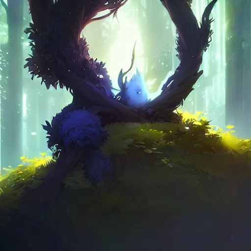 Image similar to Portrait of Ori and the blind forest, highly detailed, digital painting, artstation, concept art, sharp focus, illustration, art by greg rutkowski and alphonse mucha