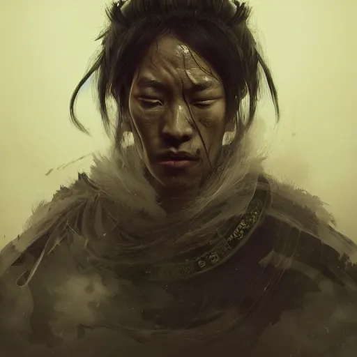 Image similar to Sickly diseased dying Samurai warrior, portrait by Cedric Peyravernay, highly detailed, excellent composition, cinematic concept art, dramatic lighting, trending on ArtStation