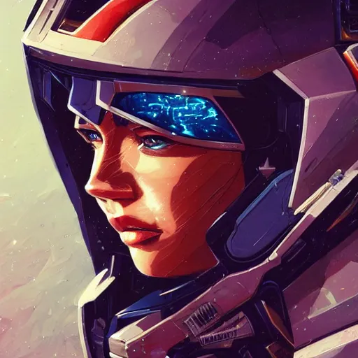 Image similar to a portrait of a stunning beautiful elite megan fox gundam pilot, with an intricate, detailed, urban inspired hiphop afro futuristic helmet, vector behance hd jesper ejsing, rhads, makoto shinkai, lois van baarle, ilya kuvshinov, rossdraws, hd, 3 2 k, ilya kuvshinov, gustav klimt