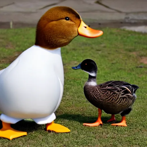 Prompt: a duck wearing a labcoat, lab in the background