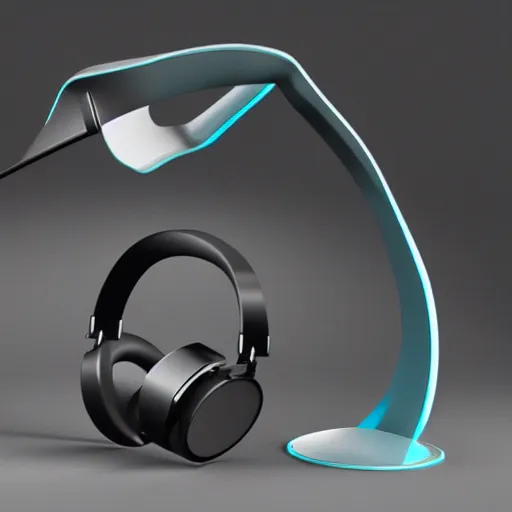 Prompt: wireless headphone stand, futuristic, techno, cyberpunk, product design, render, concept