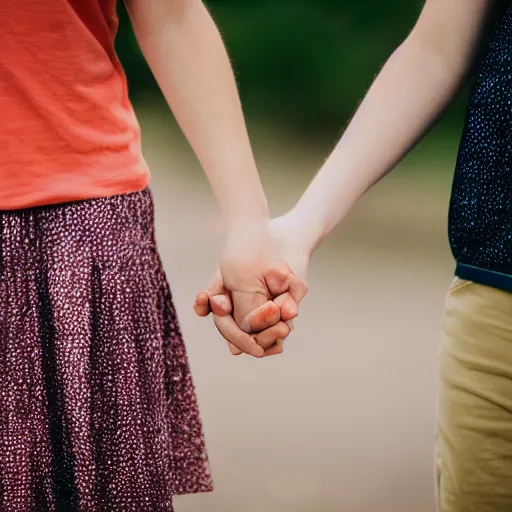 Image similar to Photograph of two teenagers in love, holding hand, sigma 85mm