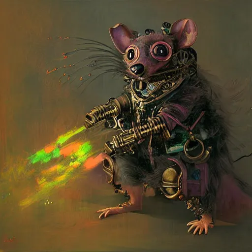 Image similar to steampunk rat, acid, 303, psychedelic, by ruan jia