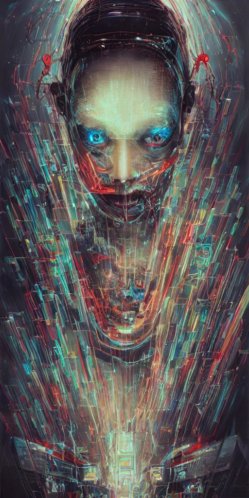 Prompt: portrait of computer & circuits, melting, cyborg, 8 k, by tristan eaton, stanley artgermm, tom bagshaw, greg rutkowski, carne griffiths, ayami kojima, beksinski, giger, trending on deviantart, face enhance, hyper detailed, minimalist, cybernetic, android, blade runner, full of colour, super detailed