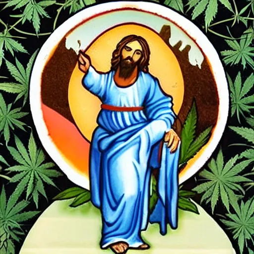 Image similar to Jesus holding a cannabis leaf
