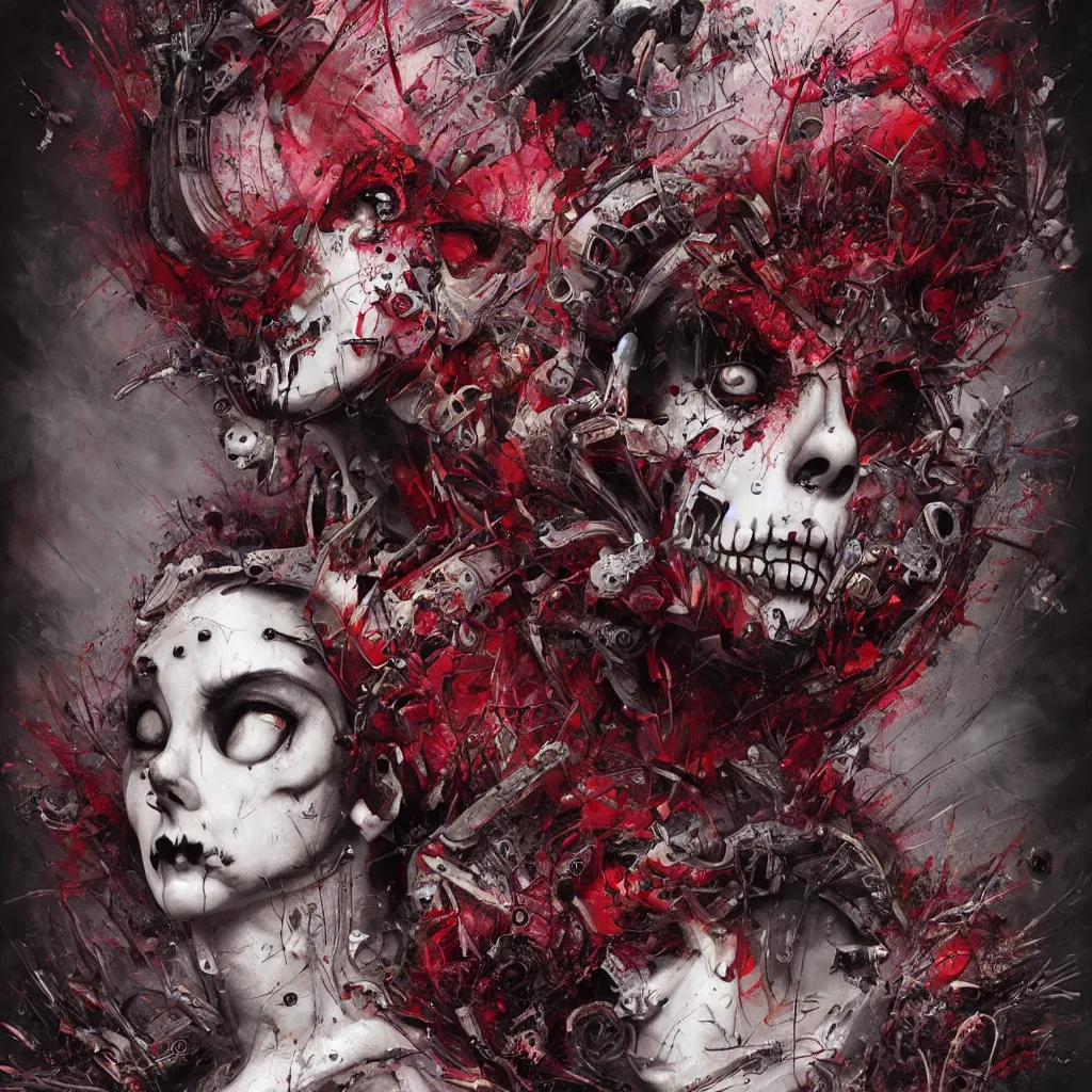 Image similar to queen of hearts, cyborg, skull, highly detailed, cinematic, 8 k, by megan duncanson, benjamin lacombe, adrian borda, stanley artgermm, tom bagshaw, craig mullins, carne griffiths, ayami kojima, beksinski, giger, trending on deviantart, hyper detailed, horror, full of colour