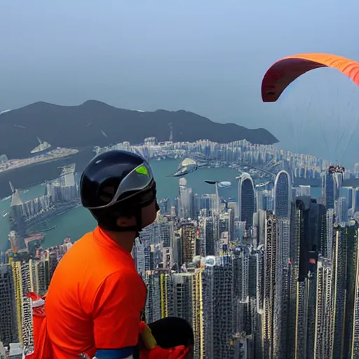 Image similar to sauron making paraglider above hong kong, fantasy