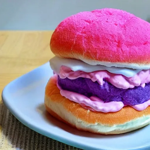 Prompt: a cotton candy burger.