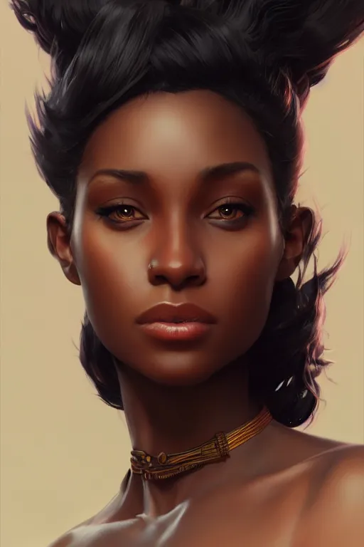 Image similar to A beautiful black female, highly detailed, digital painting, artstation, concept art, smooth, sharp focus, illustration, Unreal Engine 5, 8K, art by Ross Tran and greg rutkowski and alphonse Mucha