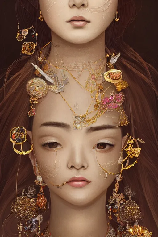 Prompt: beautiful very detailed portrait of Marin Kitagawa with lots of jewelry in the face, full body, in the background there is a minimalistic palace, digital art , dramatic cinematic lighting rendered by octane, 8k, detailed, intricate, clean and textures, trending on artstation, treanding on deviantart, trending on cgsociety, pinterest, by Lauren Brevner + FRANS SMIT