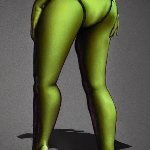 Prompt: Singer Beyoncé as She-Hulk, smiling, photorealistic drawing, sports illustrated, detailed legs, hyperreal, surreal, artstation, bokeh, tilt shift photography, photo illustration