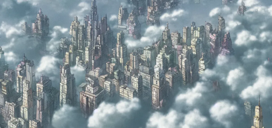 Prompt: city floating in the clouds by studio ghibli, ultra detailed, detailed, 8 k