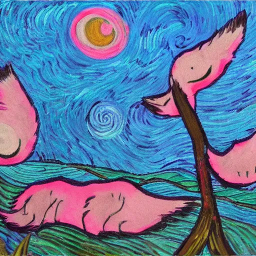 Image similar to pink fox, style of van gogh