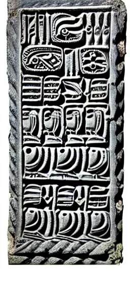 Image similar to ornate sumerian tablet, black and white, very ancient design