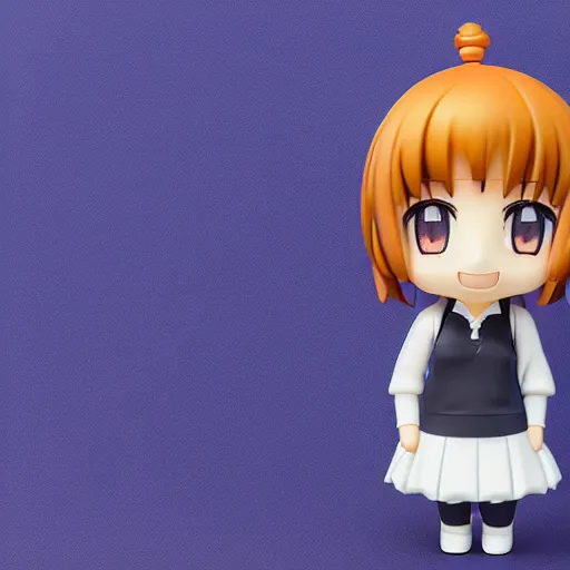 Image similar to character face portrait of a singular kawaii chibi in the sytle of kyoto animation, in simple background, nendoroid eyes, blender, toon rendering, toon shader, anime waifu