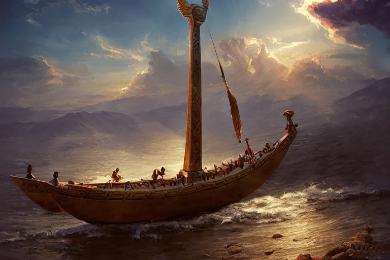 Prompt: Ancient Greek Trireme, The Argo, Athena's Prow of Wisdom by Jessica Rossier