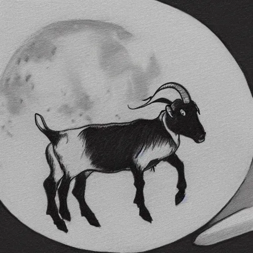 Prompt: a realistic sketch of a moon holding a goat in space, cinematic, drawing,